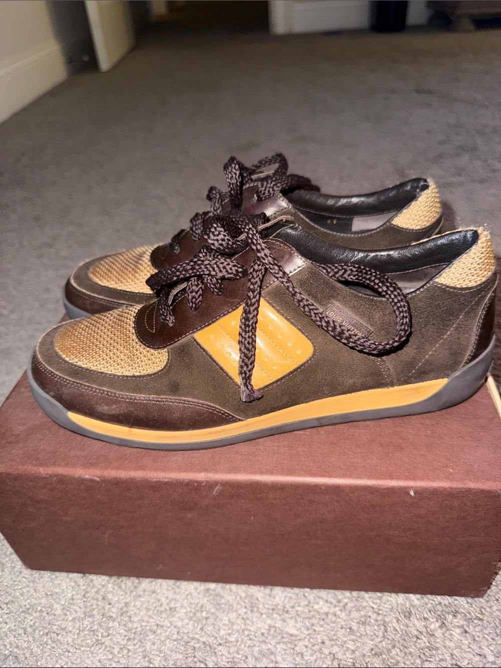 Louis Vuitton Brown and Tan Suede Mesh Casual Sneakers